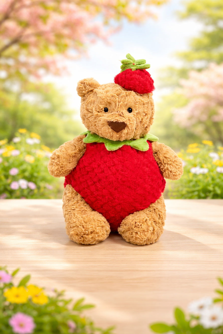 Medium Bartholomew bear cute clothes outfits - Light Leaves Strawberry